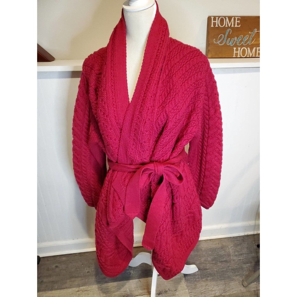 Aran Crafts Red Cable Knit Cardigan